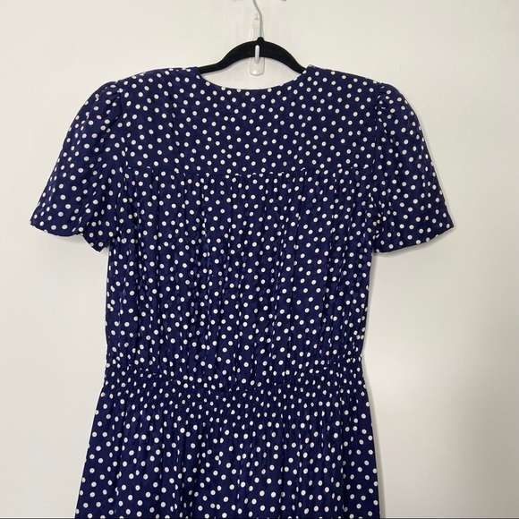 Floral Embossed Silk Polka Dot Secretary Dress - Picture 5 of 5